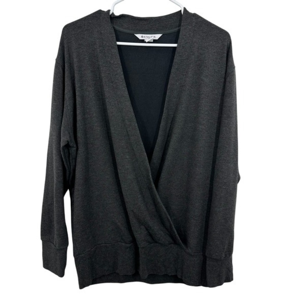 Athleta Coaster Luxe V-Neck Sweatshirt Charcoal Heather Grey Cozy Loungewear